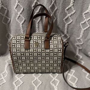 Tommy Hilfiger Women's Monogram Satchel Crossbody Bag Brown